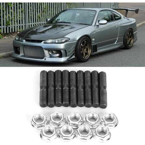 9 Stück Turbobolzen + Sicherungsmuttern, kompatibel mit S13, S14, S15, SR20, CA18 (1/5)