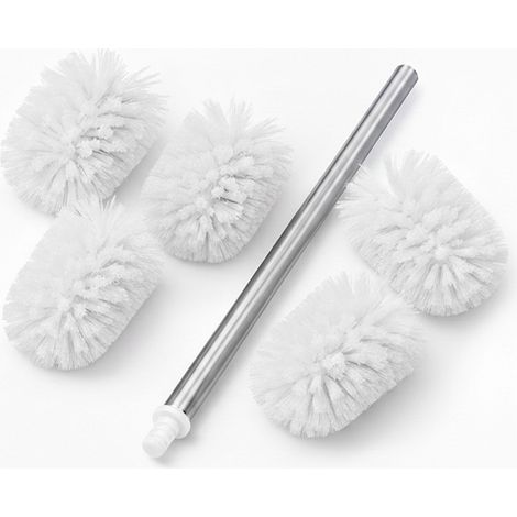 Relaxdays Scopino WC, set da 5, manico in acciaio inox, testine di ricambio, plastica, A x D: 35,5 x 8 cm, bianco (1/5)