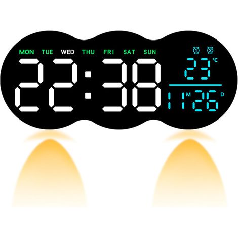 Horloge murale numérique LED affichant l'heure et la température, alarme avec télécommande, projecteur intégré en bas, idéale pour la décoration de la maison et du bureau (tricolore)