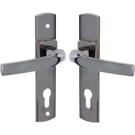 Ensemble de Poignée de Porte sur Plaque - Version Clé I pour Porte d'Entrée, Cave, Abris de Jardin à Cylindre - Entraxe 165 mm - en Zamak Résistant - Finition Platine (1/4)