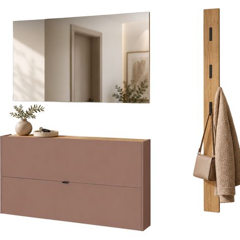 Garderobe Flurgarderobe schmal in braun mit Eiche ABERDEEN-01 modern 3-teilig mit Spiegel & Schuhschrank (1/5)