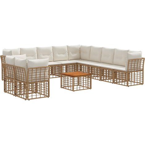 Outdoor-Sofagarnitur 12 pcs Natürlich und Cremweiß Polyester vidaXL