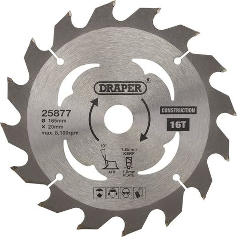 TCT Cordless Construction Circular Saw Blade for Wood & Composites, 165 x 20mm, 16T (25877)
