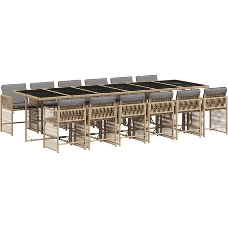 Set comedor de jardín con cojines 13 pzas ratán sintético beige vidaXL