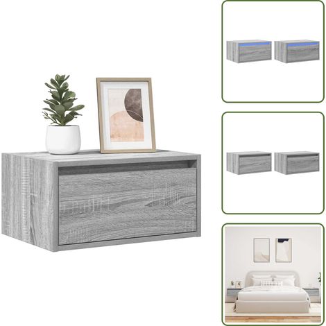 Wand-Nachttische mit LED-Leuchten 2 Stk. Grau Sonoma - Wand-Nachttisch - Wand-Nachttische - Schrank - Nachttisch (1/5)