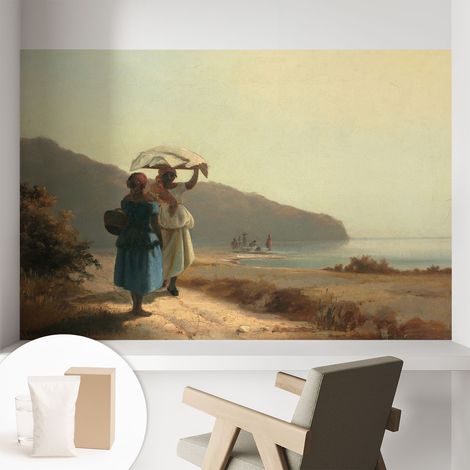 Papier peint intissé décoratif avec colle pour salon chambre et bureau Installation rapide Promenade en bord de mer 104x70 cm (1/5)