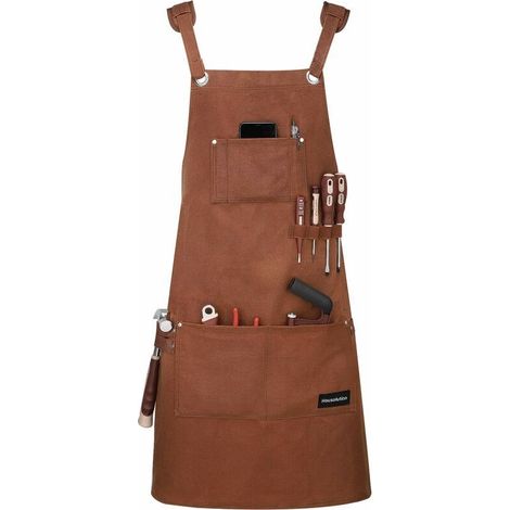 Tablier à outils, tablier de travail multifonctionnel imperméable et résistant à l'huile, fabriqué en toile cirée durable avec poches à outils pour la peinture, le travail du bois, etc., marron (1/4)