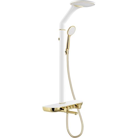 Ensemble de douche apparent Mexen Blaze avec douche de tête et robinet, blanc/or - 78109-25 (1/2)