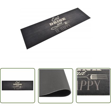 The Living Store Tapis de cuisine lavable impression cuisine noir 60x180 cm - Tapis De Cuisine - Tapis Absorbant - Tapis Décoratif - Tapis Moderne - Tapis Multicolores (1/5)