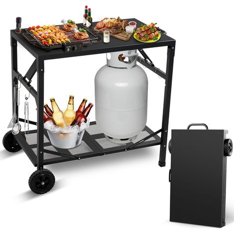 Chariot de barbecue pliable - Table de four à pizza portable avec roues - Table mobile pour l'extérieur, le barbecue, l'intérieur, la cuisine (1/5)