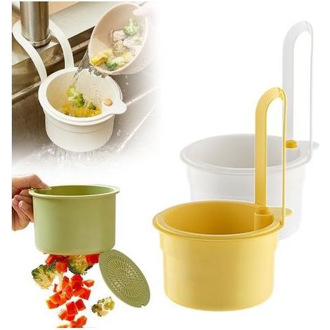 BRICOOMARKET Passoire Évier Suspendue ,Autonettoyante, Vidange Rapide, Maille Fine - Filtre Déchets & Légumes pour Robinet de Cuisine(Weiß+Gelb) (1/5)