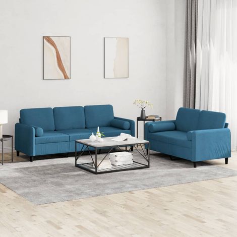 vidaXL Ensemble de canapés 2 pcs avec coussins bleu velours (1/5)