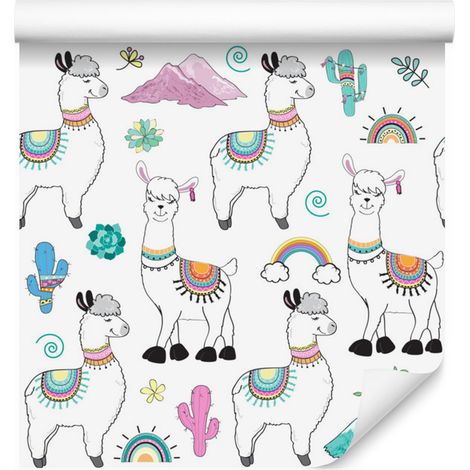 Papier peint à motifs de lamas, cactus et montagnes pour salon et chambre 50x1000 cm (1/5)