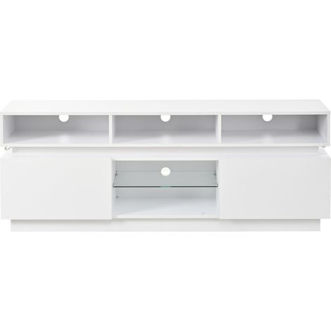 Mueble TV blanco de MDF y vidrio templado 160 x 35 x 60 cm para TV de hasta 60 pulgadas (1/5)