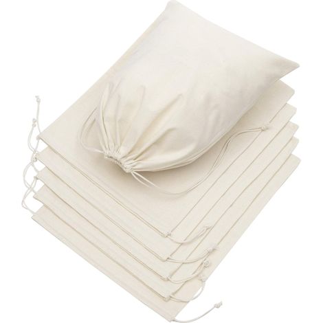 Baumwoll-Musselinbeutel mit Kordelzug zur Aufbewahrung von Schuhen und Lebensmitteln (30 x 40 cm - 6er-Pack, beige)
