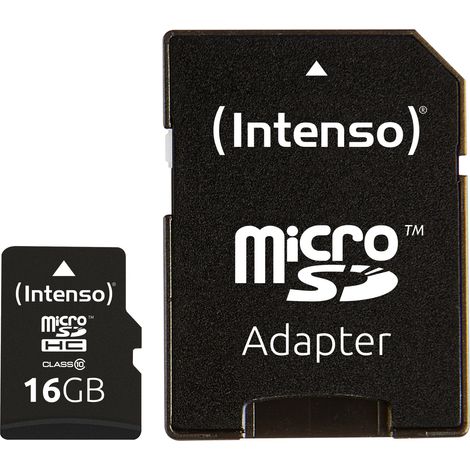 Intenso MicroSDHC 16GB Classe 10 Nero Resistente Urti/Acqua con Adattatore SD (1/4)