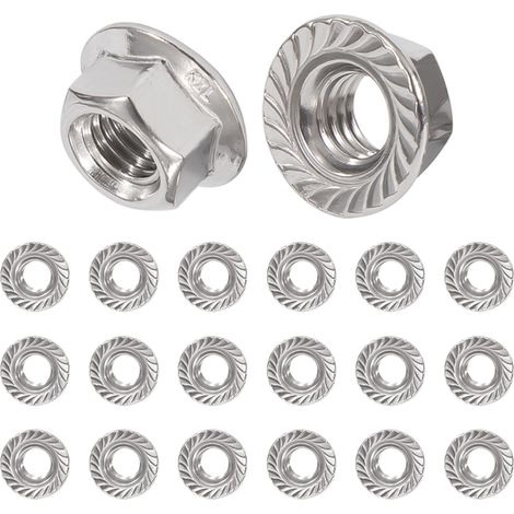 Écrous à Bride M8 Écrou Frein en Acier Inoxydable Écrou de Blocage Hexagonal avec Dentelée Conforme à Norme DIN 6923 20 Pièces (1/5)