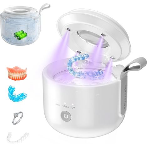 46KHz Nettoyeur Ultrasons 600ml Bac Ultrasons Portable pour Le Nettoyage Profond de Bijoux, Lunettes, Montres, Attelles Dentaires, Dentier, Têtes de Rasoir et Pièces de Monnaie (1/5)
