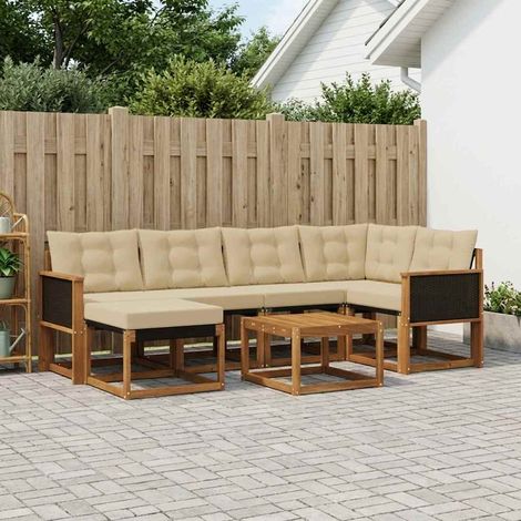 vidaXL Conjunto de sofás de exterior 7 uds. Natural y Beige (1/5)