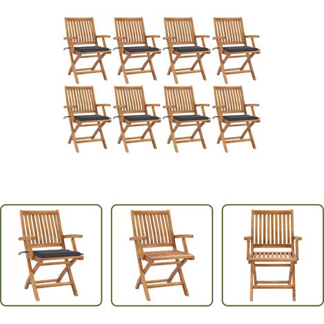 Klappbare Gartenstühle - Klappbare Gartenstühle mit Kissen 8 Stk. Massivholz Teak (1/5)