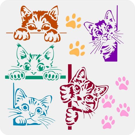 Modèle de Pochoir Chat Voyeur Bordure 30X30cm Thème Animal Empreinte Creuse de Chat (1/5)