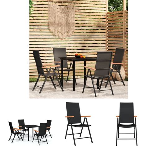 Gartenmöbel - vidaXL 5-tlg. Garten-Essgruppe Schwarz - Gartenstuhl Schwarz (1/5)