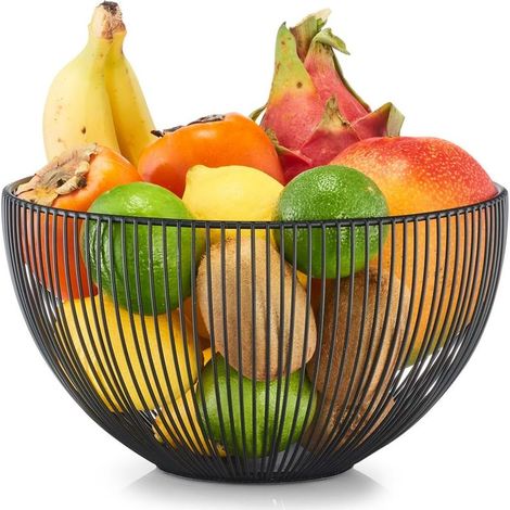 1 - Obstkorb - Metallkorb - Aufbewahrung für Obst und Gemüse - Modernes Design für Küche oder Wohnzimmer - Schwarz - 25 x 14 cm (1/5)