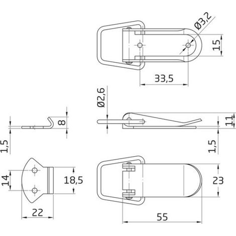 Fermeture À Levier Pour Coffre - Acier Nickelé - 60 x 16 mm - Pour Boîte À Outils Et Meubles De Rangement - Lot De 2 (1/2)