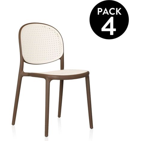 Pack 4 sillas de exterior Klux Taupé - rattan 45cm (ancho) x 84cm (alto) (1/5)
