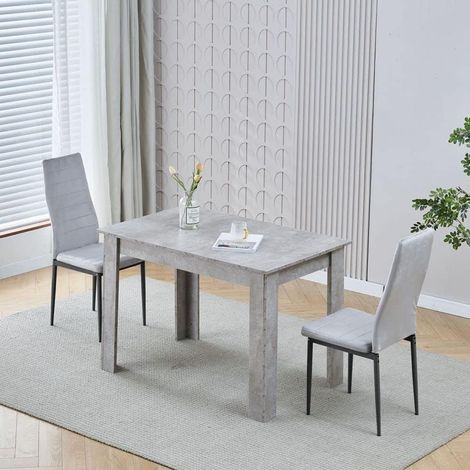 Dining Room Set, Beton Grey Dining Table with Chairs, 110x70 cm Table and Chairs for Living Room Home Kitchen (Table with 2 Chairs, Grey Flannel)