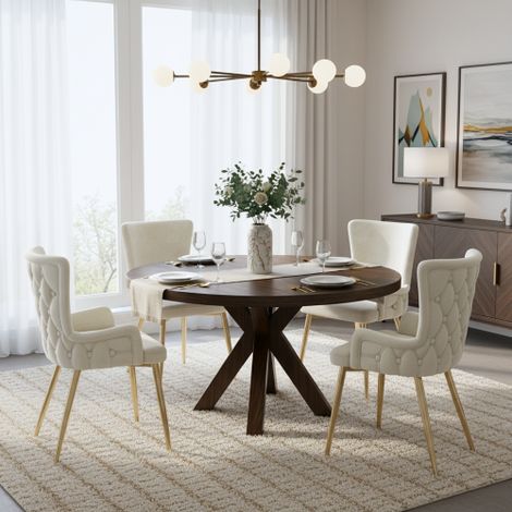 Set of 4 Luxurious Beige Velvet Dining Chairs with Gold Metal Legs for Living Room and Bedroom Lounge