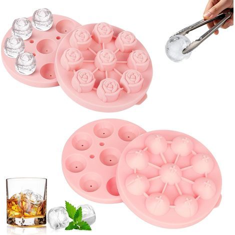 Lot de 2 Moule à Glaçons en Silicone,9 Compartiments,Bac a Glacon Empilables,Sans BPA,Convient pour Cocktails,Ccafé,Crème Glacée,Wwhisky (Pêches et Roses) (1/5)
