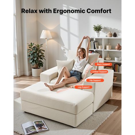 Canapé Lit Modulaire avec Rangement 1115 mm, Divan en Velours Côtelé, Fauteuil Convertible avec Coussins et Poche Latérale, Méridie… (1/5)