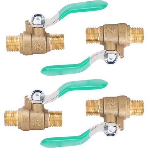 4 Stück 1/4-Zoll-Kugelhahn, verdicktes Doppel-Außengewinde, Messing, Abfluss-Absperrventil, Wasserrohr-Sanitärsystem (1/5)
