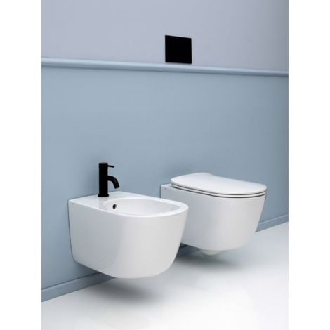 Sanitari sospesi vaso rimless, bidet monoforo coprivaso soft close bianco Axa Eva