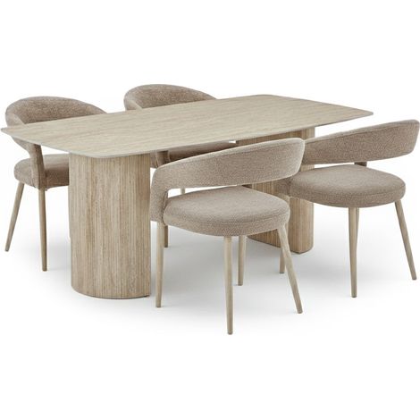Mesa de Comedor Petra 178cm, Cambria + 4 Sillas, Beige (1/4)