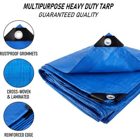 Bâche avec Oeillets 3x4m, Bâche Imperméable avec 6 Cordons Élastiques, 90g/m² Bâche en Tissu Indéchirable, Bâche de Protection Stabilisé aux UV pour Meubles de Jardin, Tente, Camion & Bois et Toit MOO (1/4)