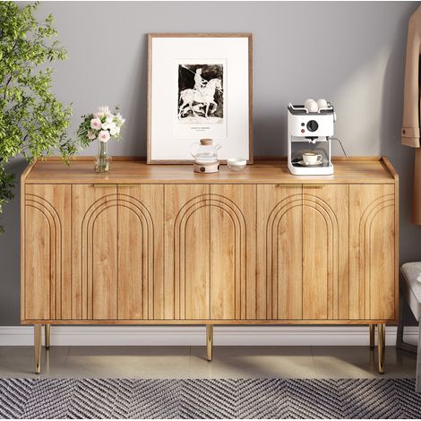 Sideboard mit 4 Türen 140x38x75 cm MDF Natur für Wohnzimmer OKMYHOME (1/5)