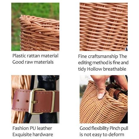 Panier vélo enfant en rotin synthétique, fixation guidon avant, rangement pratique pour balades (1/5)