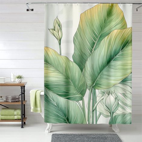 Rideau de douche motif forêt vierge, œillets plastique, imperméable polyester (1/5)