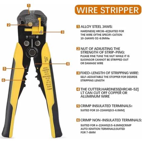 Pince à dénuder automatique multifonctionnelle, pince à dénuder les fils de technologie importée, tire-fils, dénudeur électrique, jaune-205 (1/5)