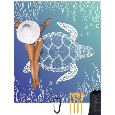 Serviette de plage à séchage rapide et résistante au sable, serviette de bain, grande couverture matelassée, avec 4 piquets de plage pour une fixation sécurisée (1/5)