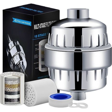 Filtre de douche à 18 étapes avec 2 cartouches filtrantes. Élimine efficacement les impuretés et les métaux lourds. Cuich (1/5)