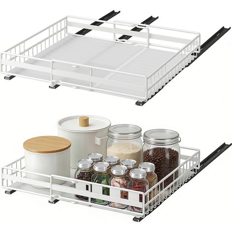 2 pièces Tiroir coulissant extensible pour cuisine – Largeur réglable 31-49cm, 32-51cm – Acier au carbone (1/5)