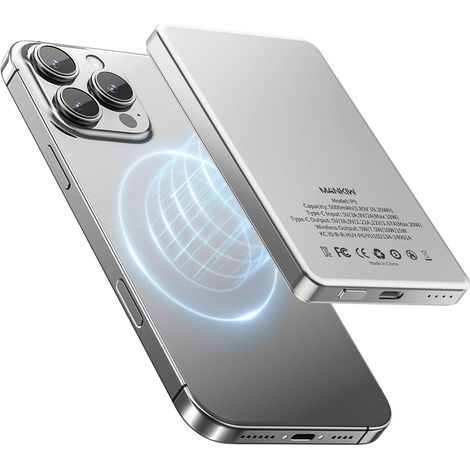 Wireless PowerBank Ultra Slim, Batterie Externe 5000 mAh avec PD 20W Charge Rapide, Magnétique Power Bank Compatible pour 17/16/15/14/13/12/Mini/Pro/Pro Max (1/5)