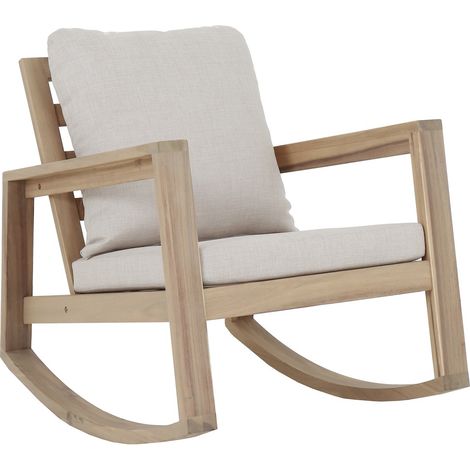 PROLOISIRS Fauteuil à bascule en acacia FSC avec coussins - PHUKET - Coloris naturel et crème