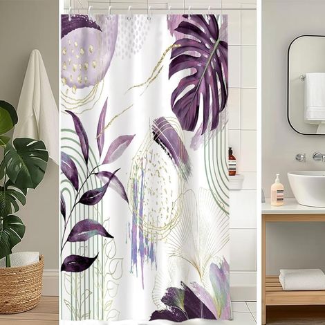 1 Rideau Douche, 120x200cm, Polyester Imperméable, Motif Tropical, Avec 8 Crochets, Pour Salle De Bain