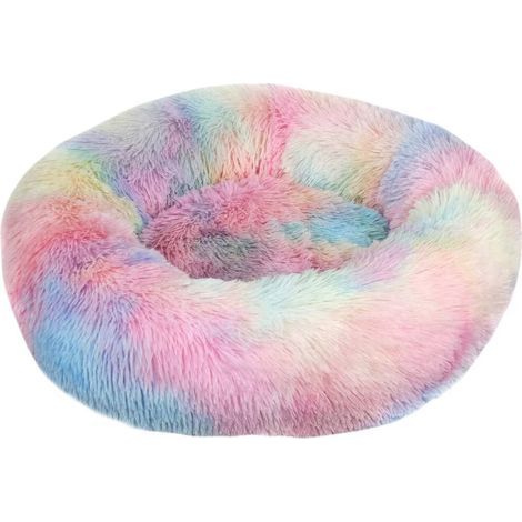 Cama para gatos suave, lavable y mullida, ideal para gatos y perros (colores tie-dye arcoíris, 50 cm). (1/5)