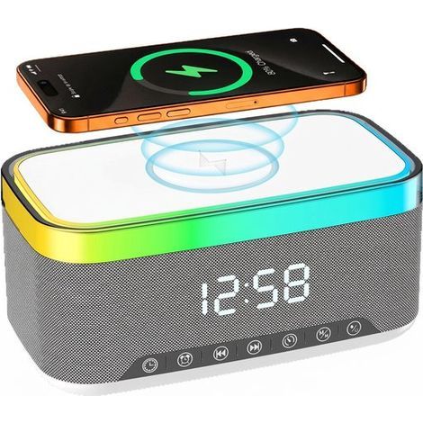 Radiowecker – Digitaler Radiowecker – Intelligenter Wecker – Digitaler Wecker fürs Schlafzimmer – Wecker für Kinder und Erwachsene – 6-in-1 Bluetooth-Lautsprecher und 15-W-Wireless-Ladegerät – Met (1/5)
