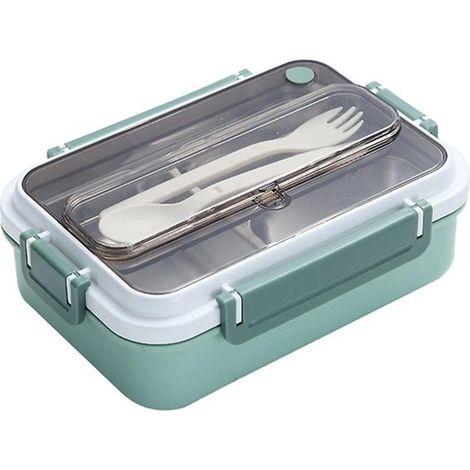 Fiambrera Bento para niños y adultos, 3 compartimentos, recipiente verde para alimentos (1000 ml), Material PP, Azul (1/5)
